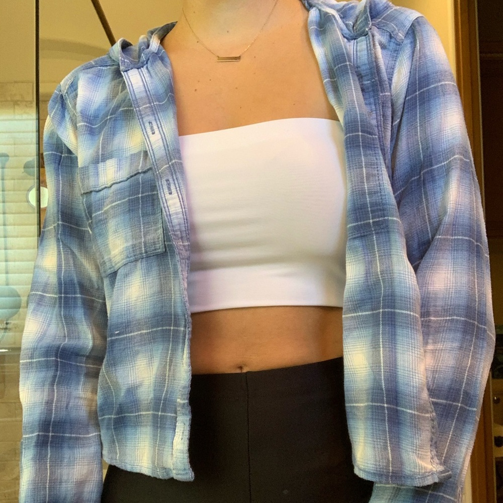 Light blue hooded flannel
